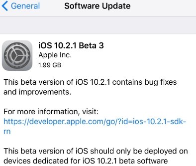 ios 10.2.1 beta 3