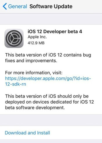 iOS 12 Developer Beta 4