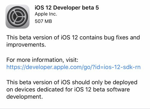 iOS 12 Developer Beta 5 Download 