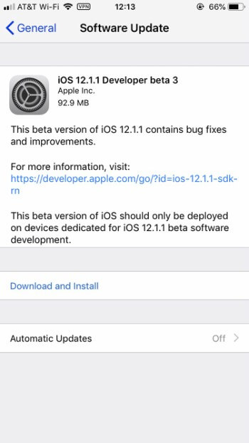 iOS 12.1.1 Beta 3 Download