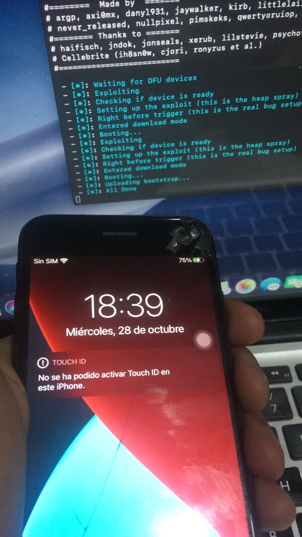checkra1n_patch running on iPhone 8