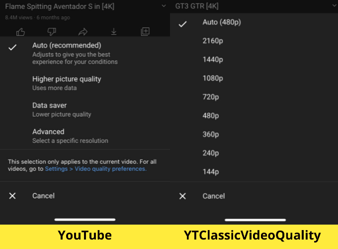 YTClassicVideoQuality comparison.